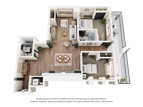 Floor plan for 2 beds, 2 baths, 1342 sqft